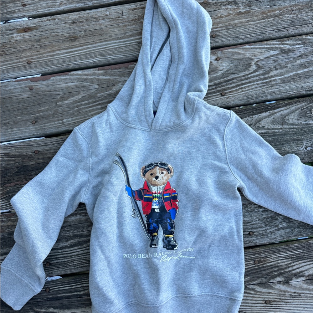 Polo by Ralph Lauren Gray Kids Hoodie with Bear Graphic